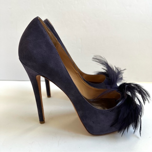 Badgley Mischka Ginnie Purple Suede Peep Toe Feather Heel Pump 8 - Picture 4 of 15